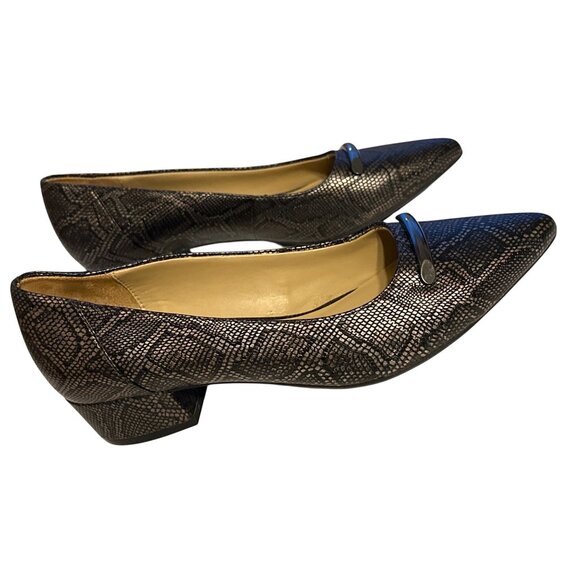 Naturalizer Feather Pointed-Toe Pumps Black Metallic Snake Print Metal Size 9 - Picture 2 of 7